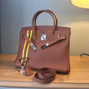 Gold Camel Lether Bag with Yellow Stripes